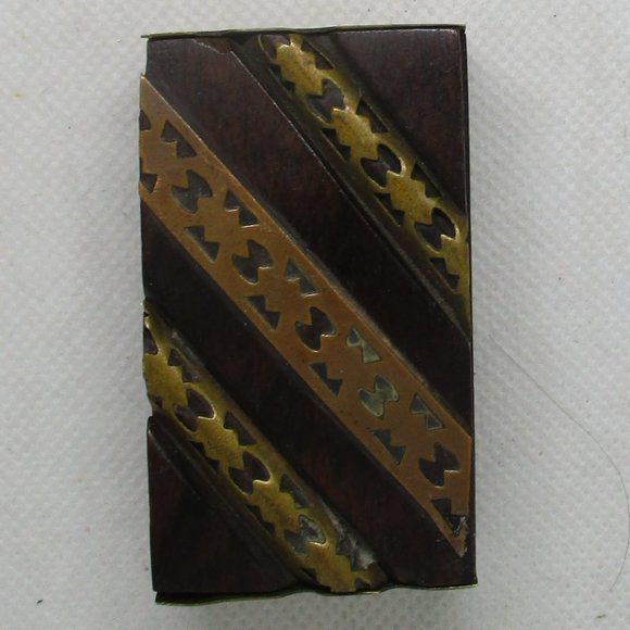 VTG BRASS WOOD PILLBOX Slide Open Top Trinket Box Trinket Box Small Jewelry Box - Picture 3 of 10